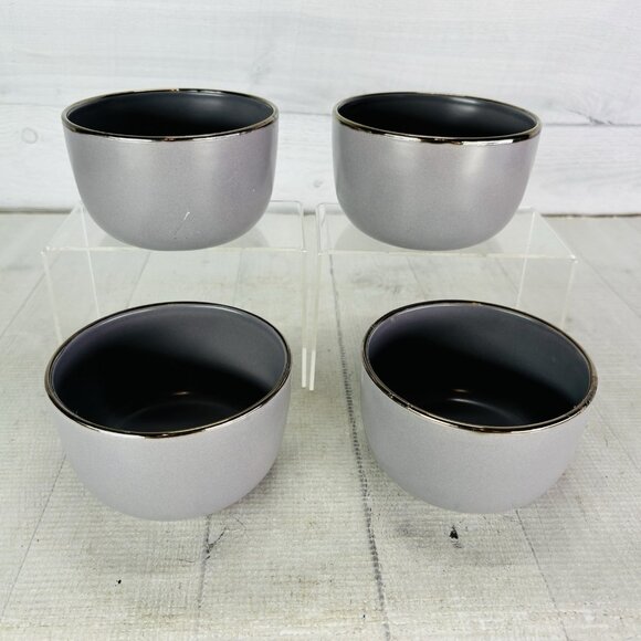 Thyme & Table AVA Gray Smooth Platinum Stoneware Dessert Ice Cream Bowl Set 4 - Picture 2 of 16